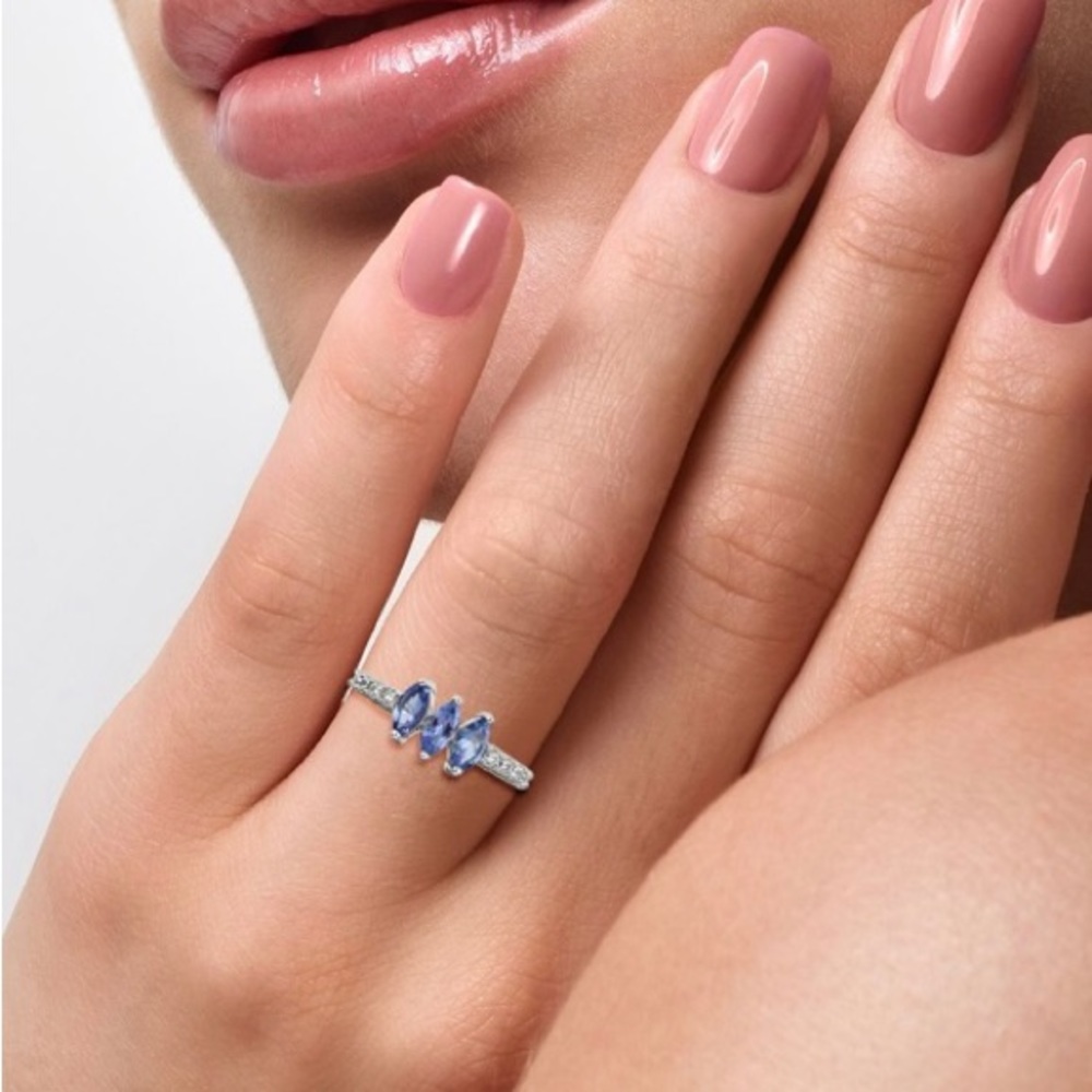 Tanzanite and white Zircon ring platinum over sterling silver 1.00 ctw